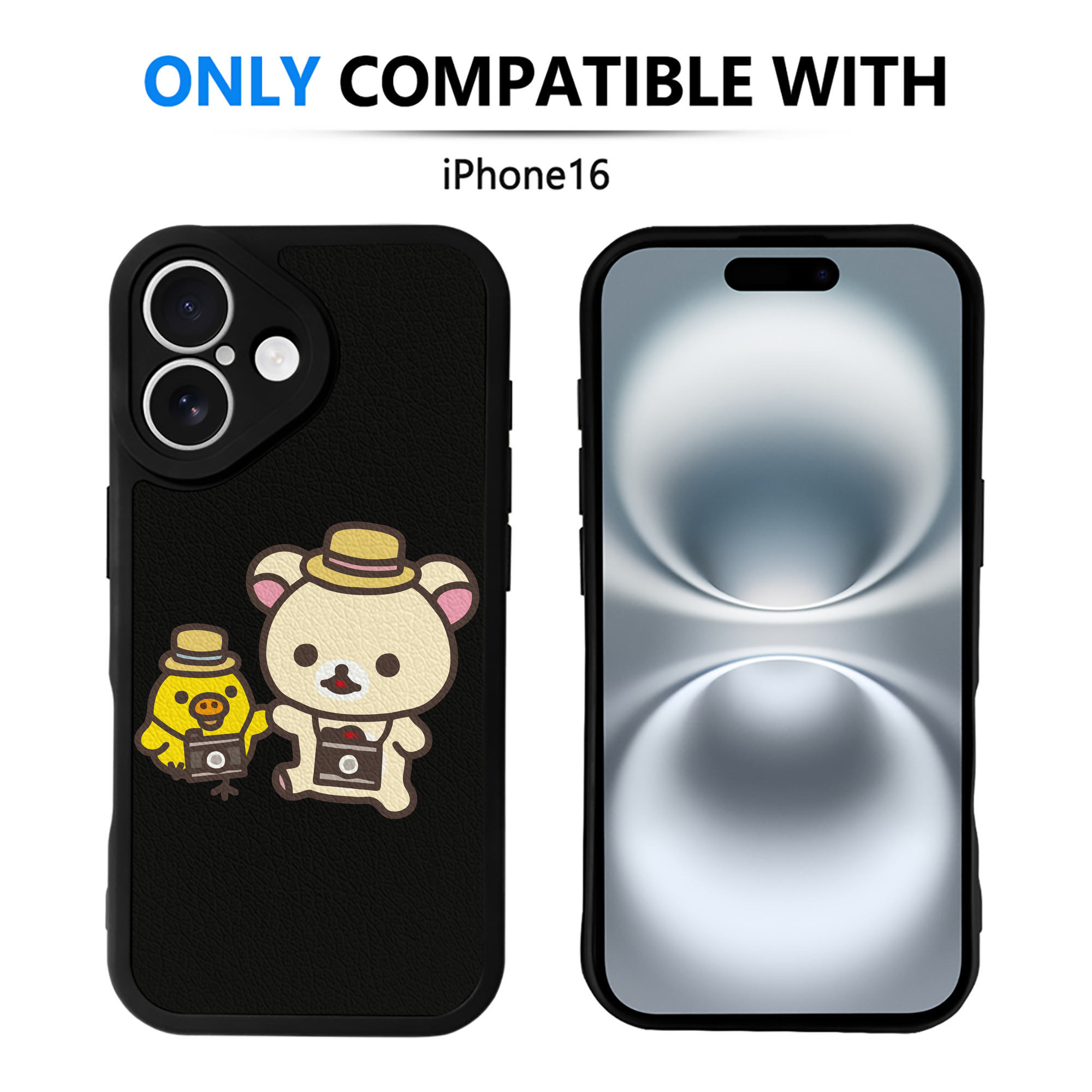 （画像用） リラックマ リラックマ キイロイトリ Rilakkuma Korilakkuma Kiiroitori 【iPhone 16シリーズ対応】シリコンスマホケース（レザー調） 材質：シリコン
